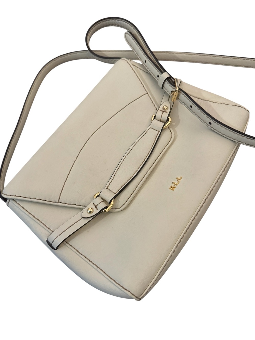 ✨🤎Ralph Lauren Cream Gold Leather Equestrian Minimalist Shoulder Y2K Bag